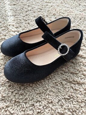 Girls' Black Mary Jane Dress Shoes with Rhinestone Buckle